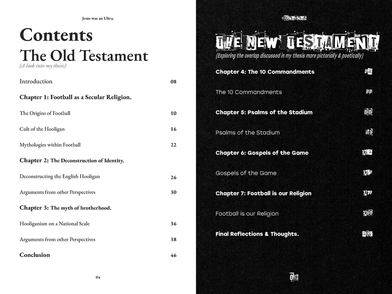 A spread showing the Old Testament contents page beside the New Testament divider
