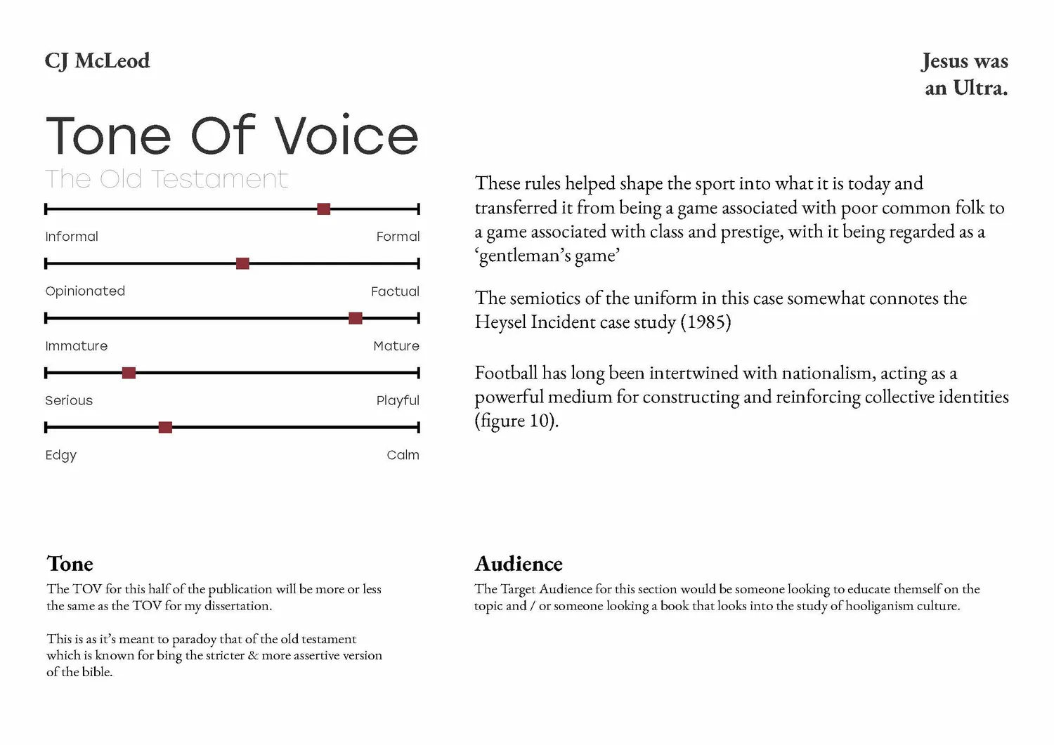 Tone of voice scales for the Old Testament half, sliding towards formal, opinionated and serious