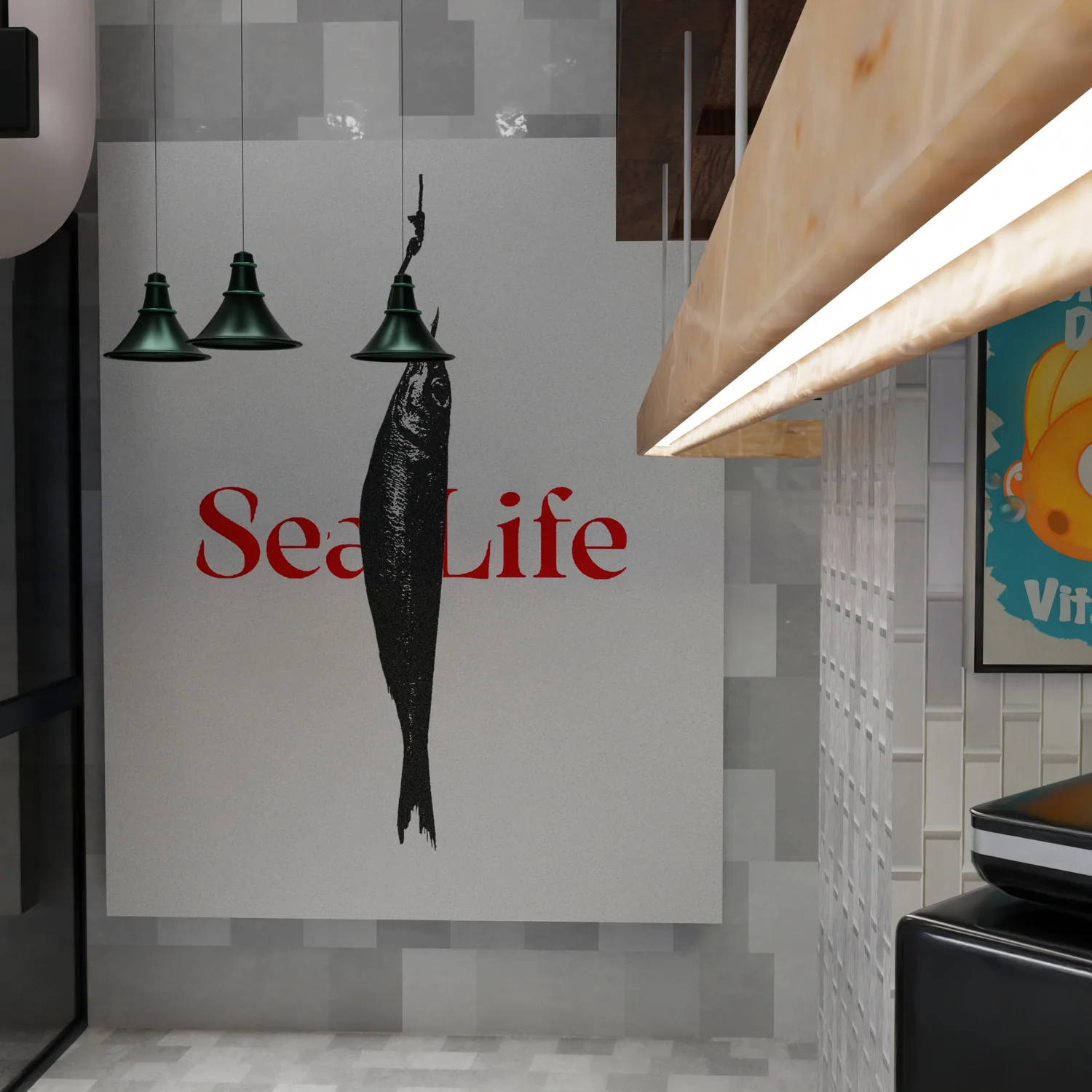 A Sea Life poster hung in the cafe